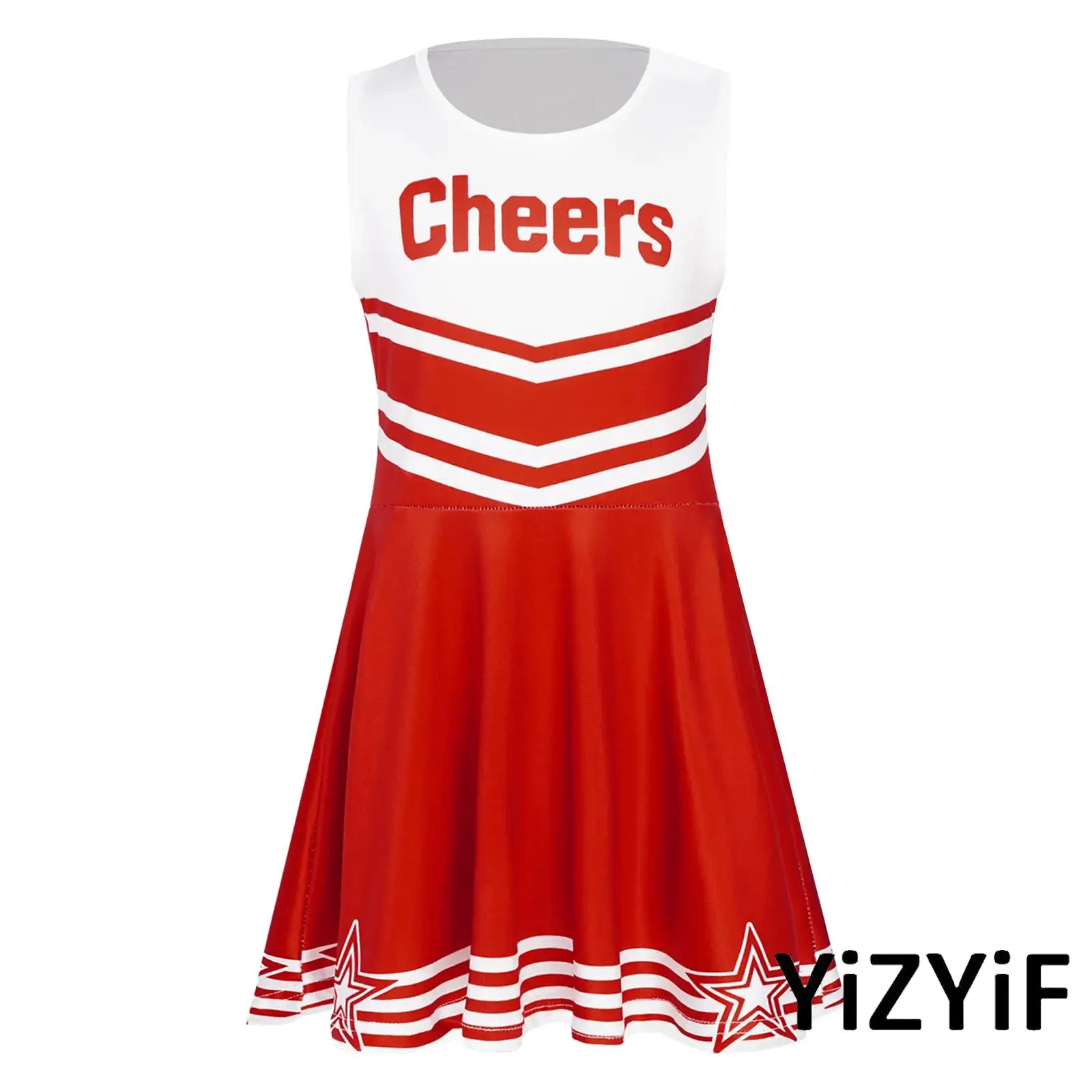 Students Cheerleading Uniform Sleeveless Color Block Printed Ballet Dress Cheer Dancewear for Girls Stage Dance Competitions