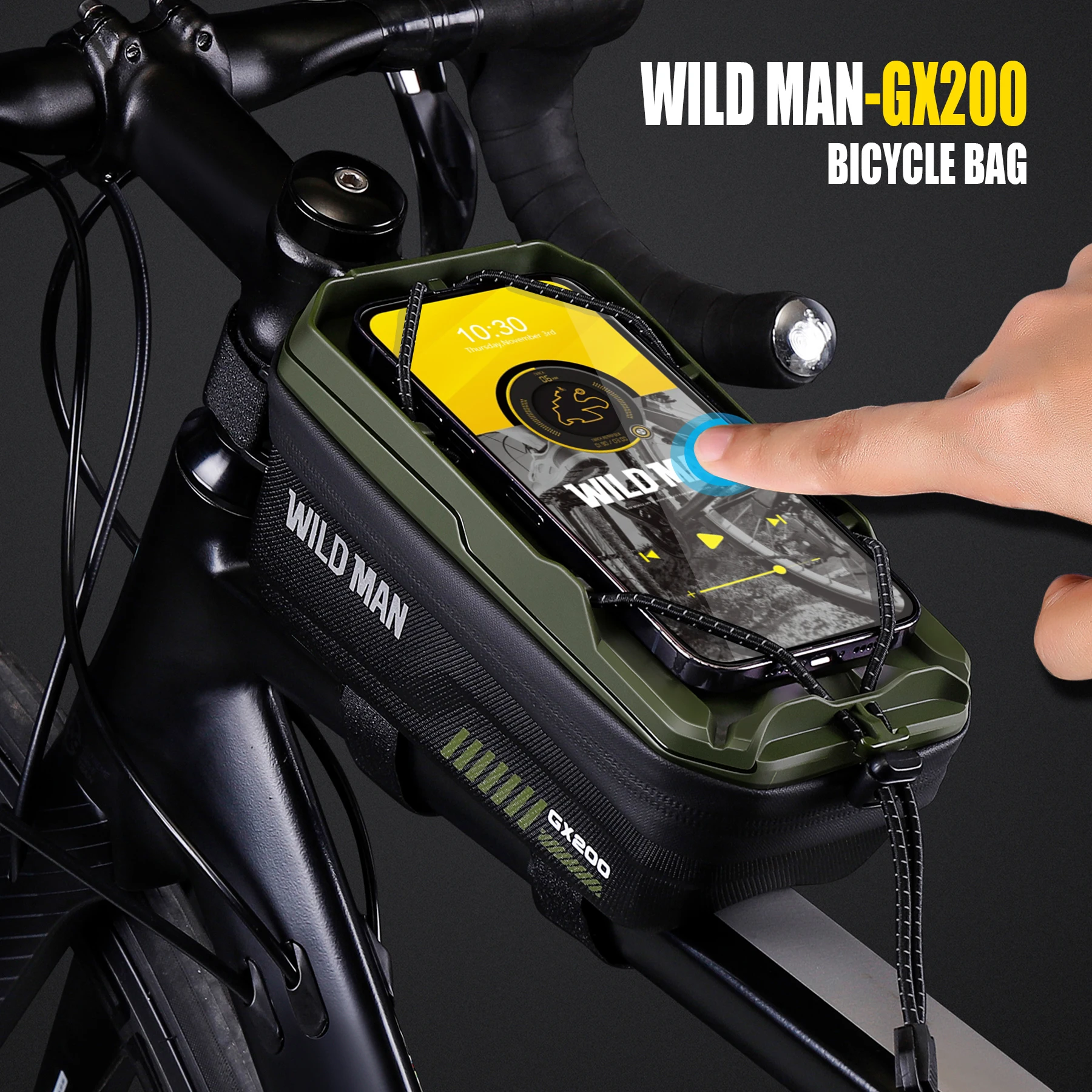 WILD MAN GX200 Hardshell EVA Mountain Bike Bag with Front Beam and Upper Tube Pockets, Riding Phone Case, Cycling Gear