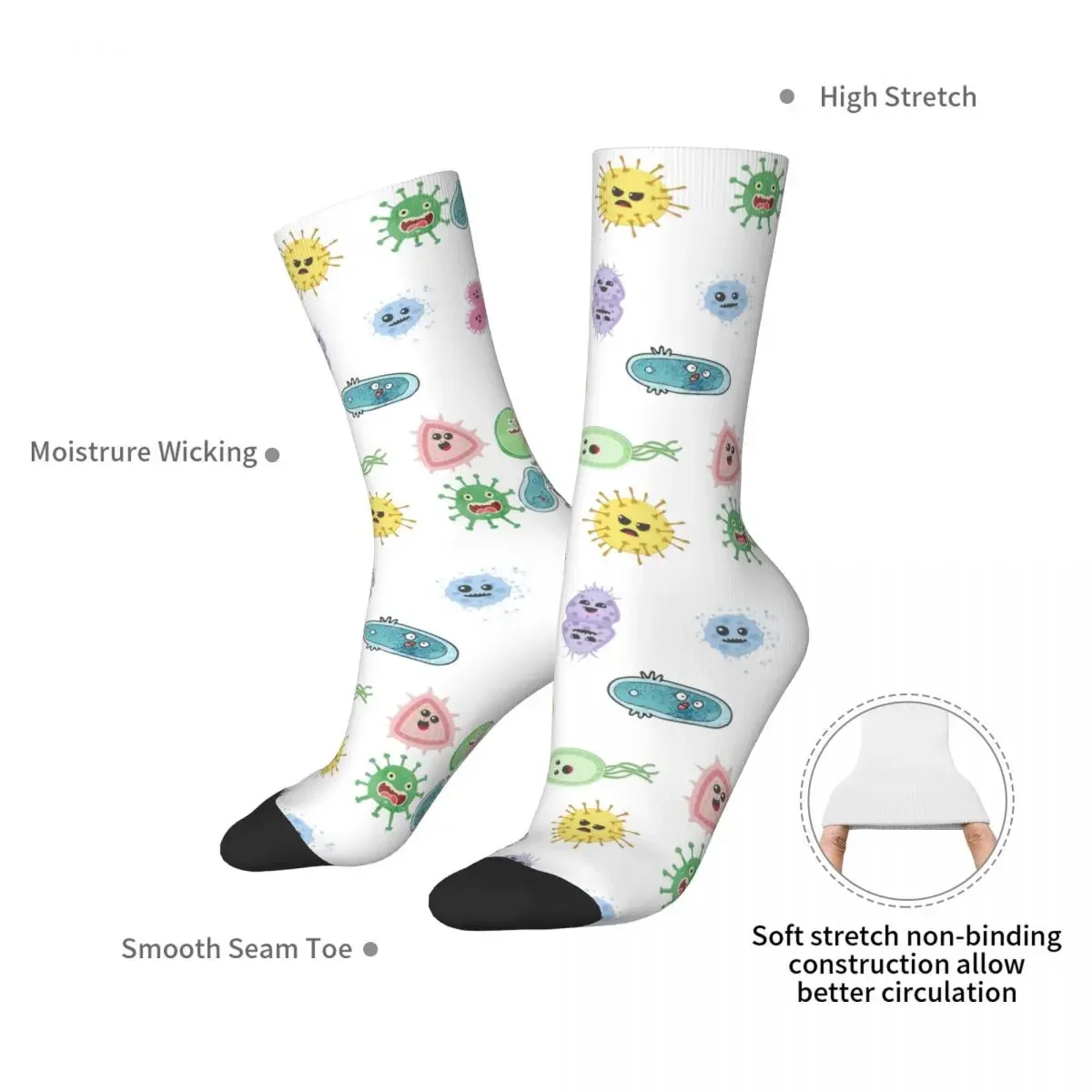 Cute Microbes Bacteria, Virus, Ecoli MicroBiology Socks Harajuku High Quality Stockings All Season Long Socks for Unisex Gifts