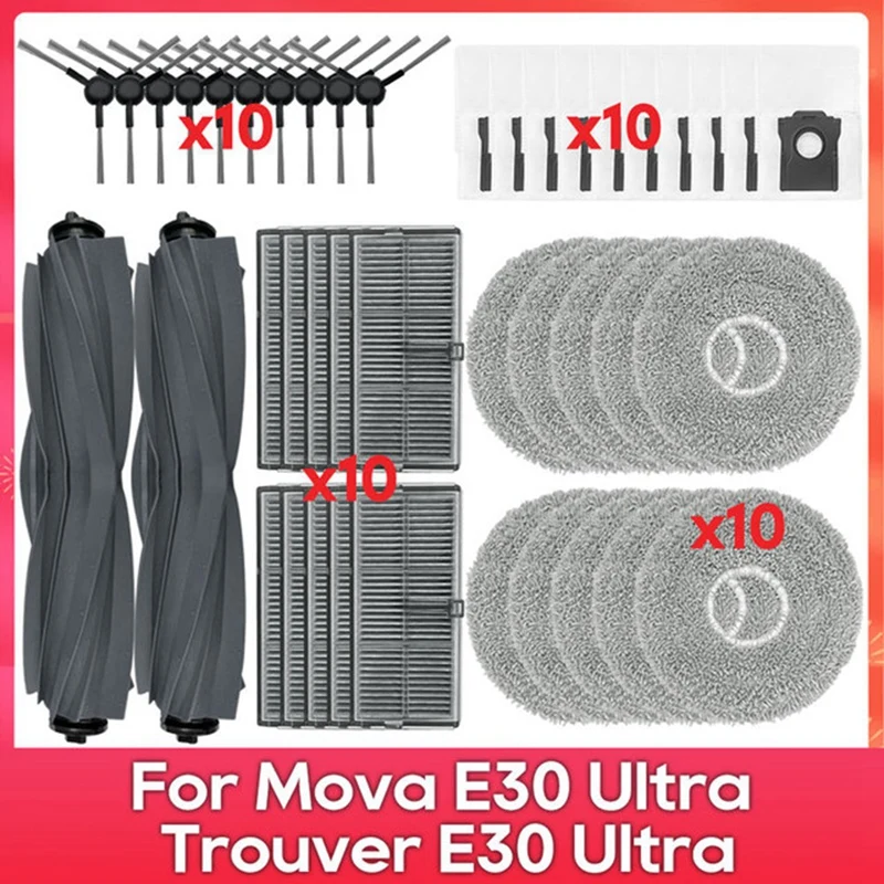 42PCS Für Dreame Mova E30 Ultra/Trouver E30 Ultra Roboter Ersatzteil Zubehör Wichtigsten Seite Pinsel Filter Mopp tuch Staub Tasche