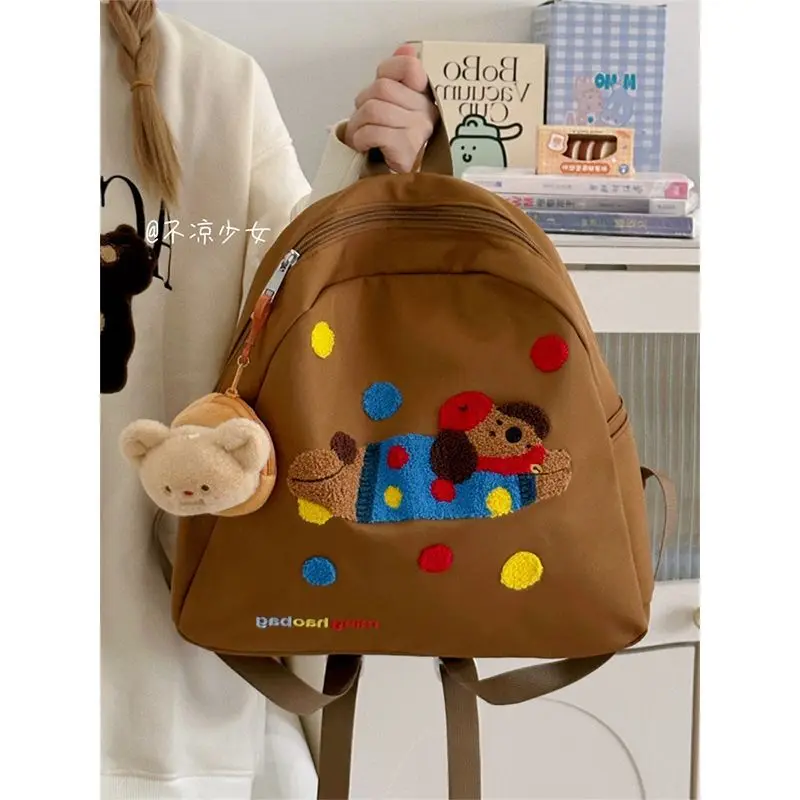Cute Plush Puppy Backpack Kawaii Spots Nylon Waterproof Kawaii Travel Storage Bag Student Schoolbag Purse Cute Woman Bag