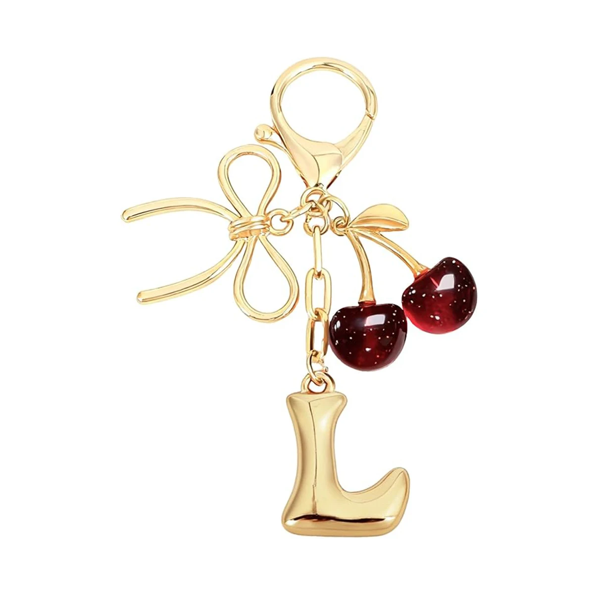 Bubble Initial Schlüsselanhänger mit Schleife & Kirsche - Goldene Buchstaben-Taschenanhänger für Frauen, Niedliche Handtaschen-Accessoires – Detail 6