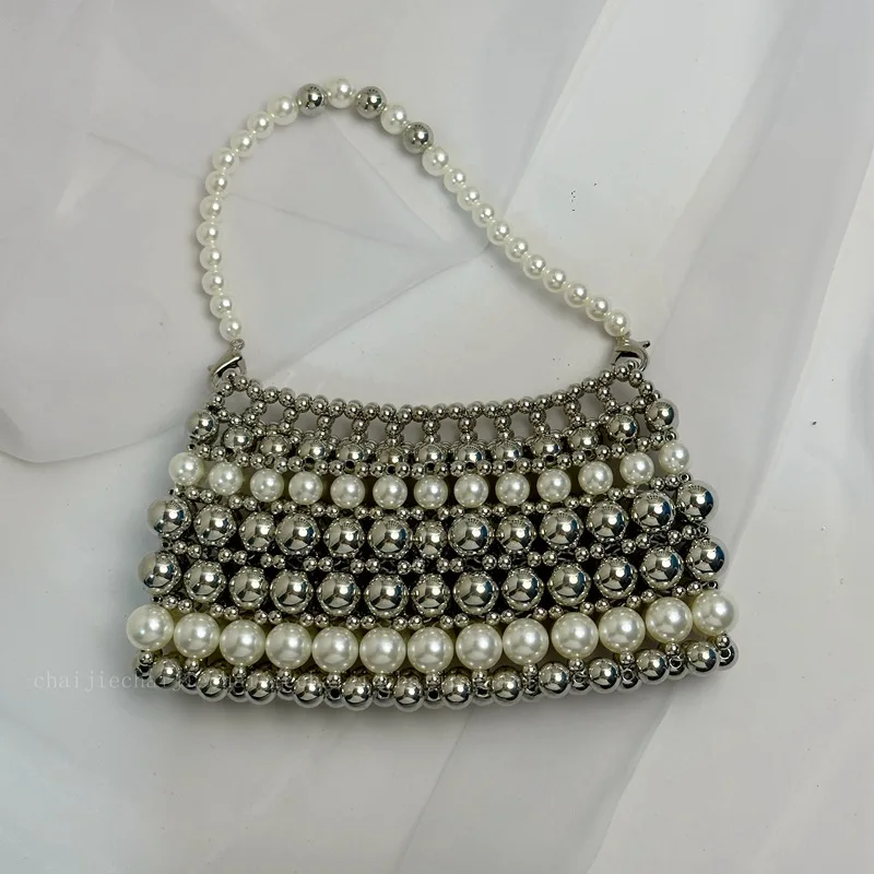 Fashion Simple Bags for Women New Vintage Hot Sale Female Small Mini Shoulder Bag Handmade Beaded 2023 Dinner Party Weeding