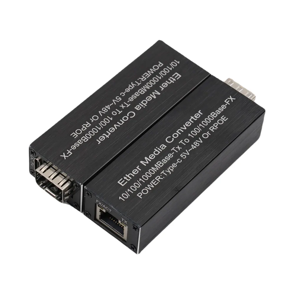 Mini media converter 1 port fiber 1 rj45 Ethernet Fiber Converter , Reverse POE Support,,5V USB Type-C Input or PoE Powered