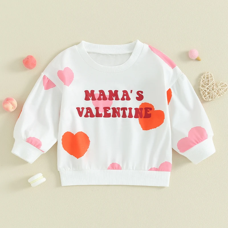 

0-3Y Toddler Baby Boys Girls Valentine’s Day Sweatshirts Long Sleeve Heart Letter Print Pullover Infant Baby Oversized Tops