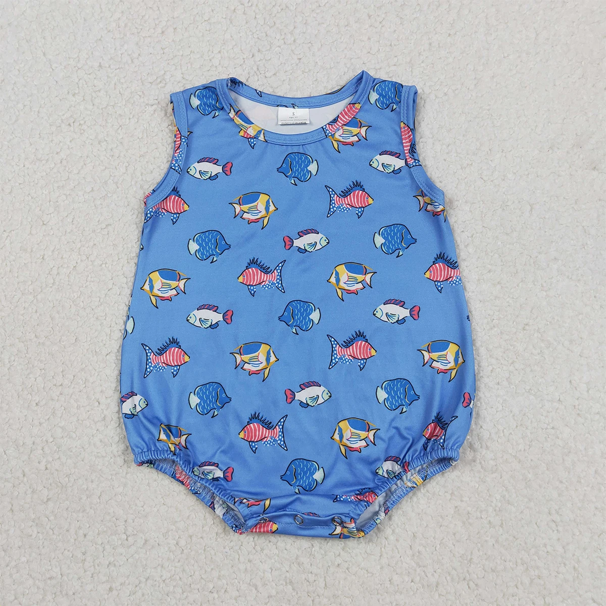 Cute Baby Boys Sleeveless Red Blue Fishes 4th of July Romper Baby Comfy Kids Rompers Toddler Children Clothing Wholesale