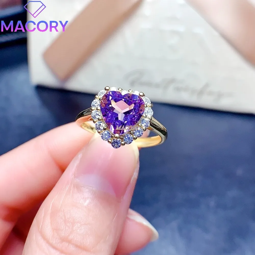 Natural Heart-shaped Amethyst Ring High-quality 925 Sterling Silver Ladies' Mysterious Purple Exquisite Luxury Jewellery