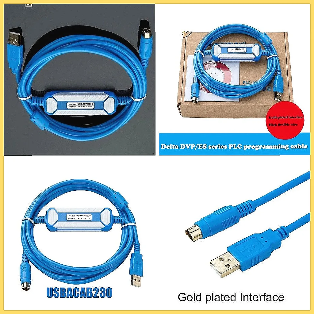 USB to RS232 Adapter Cable for Delta PLC Programming, USB-ACAB230 for DVP ES EX EH EC SE SV SS Series, 1.8M Black