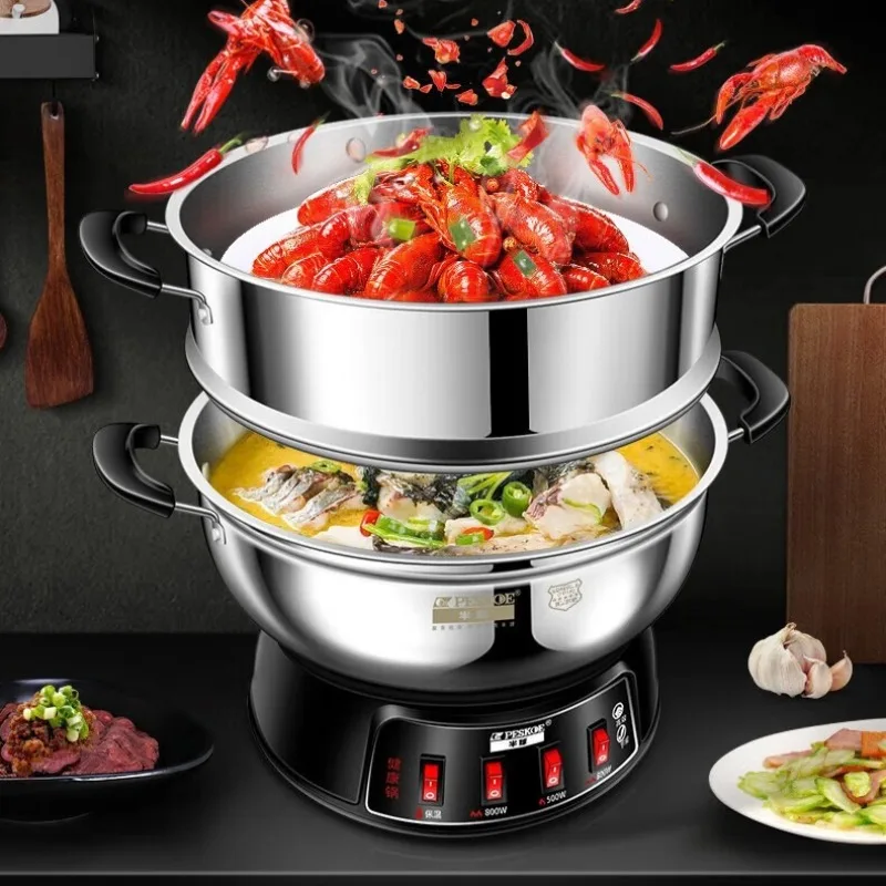 Multi-functional electric frying pan, electric steamer, electric cooking pot, thickened food-grade stainless steel