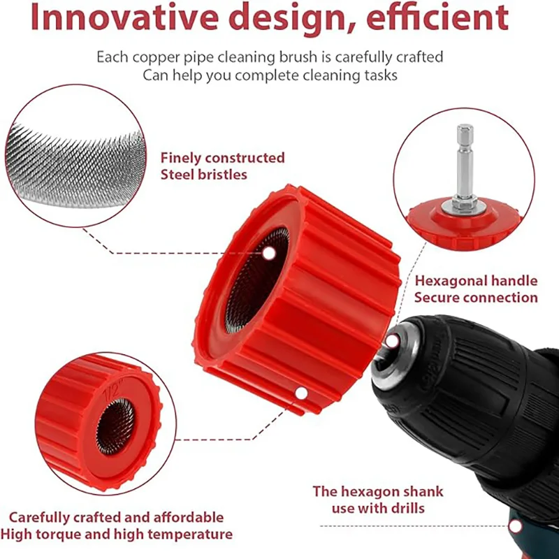 1/2" 3/4" 1" Copper Pipe Cleaner Tube Cleaning Brush Tool Set Cleans Soldering Stainless Steel Wire Bristle Polishing  Grinding