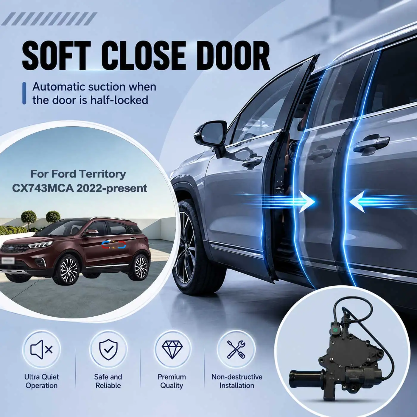 

For Ford Territory CX743MCA 2022-present Electric Soft Close Door Auto Pull-In Suction Lock Intelligent Silent Closer Kit