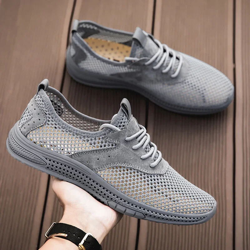 

Breathable mens casual shoes air mesh men loafers handmade cool flats outdoor moccasins hollow out sneakers comfy man lazy shoes