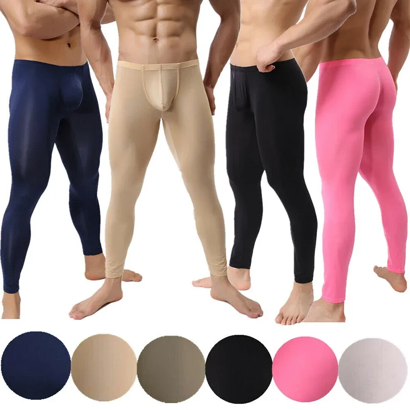 

Mens Thermal Underwear Breathable Bulge Pouch Pajama Pants Soft Comfortable Sleep Bottoms Ultra-thin Leggings Lounge Home Pants