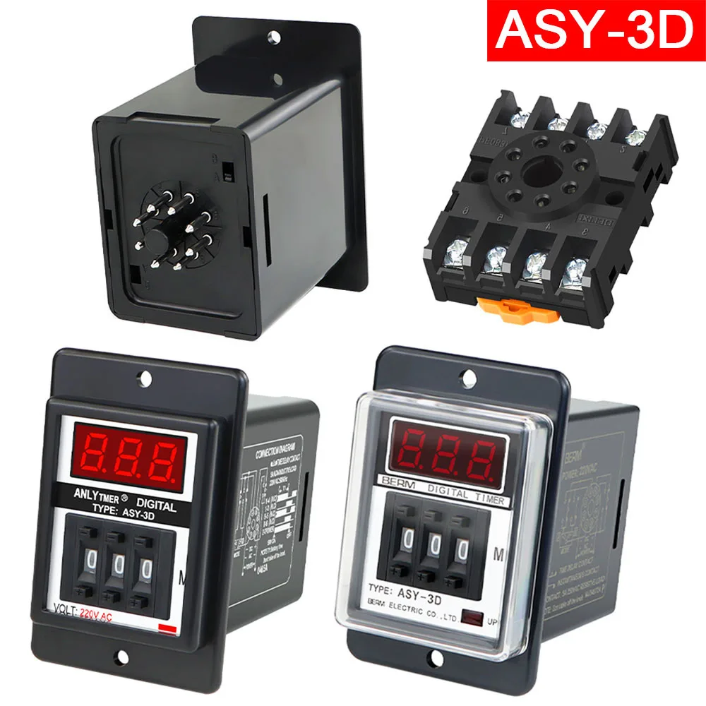 ASY-3D Delay Timer Time Relay 8PIN DC12V DC24V AC110V AC220V AC380V digits programmable timer delay relay Oven Timer 999S