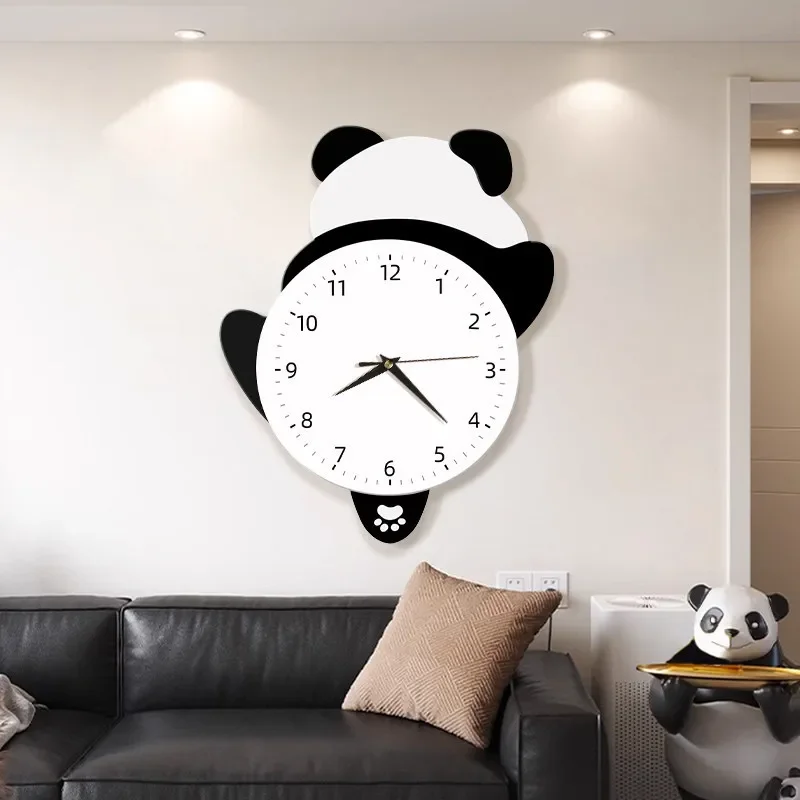 for Panda Living Room Clock Painting Dining Room Background Wall Decorative Art Creative Silent Swing Wall Clock New Design