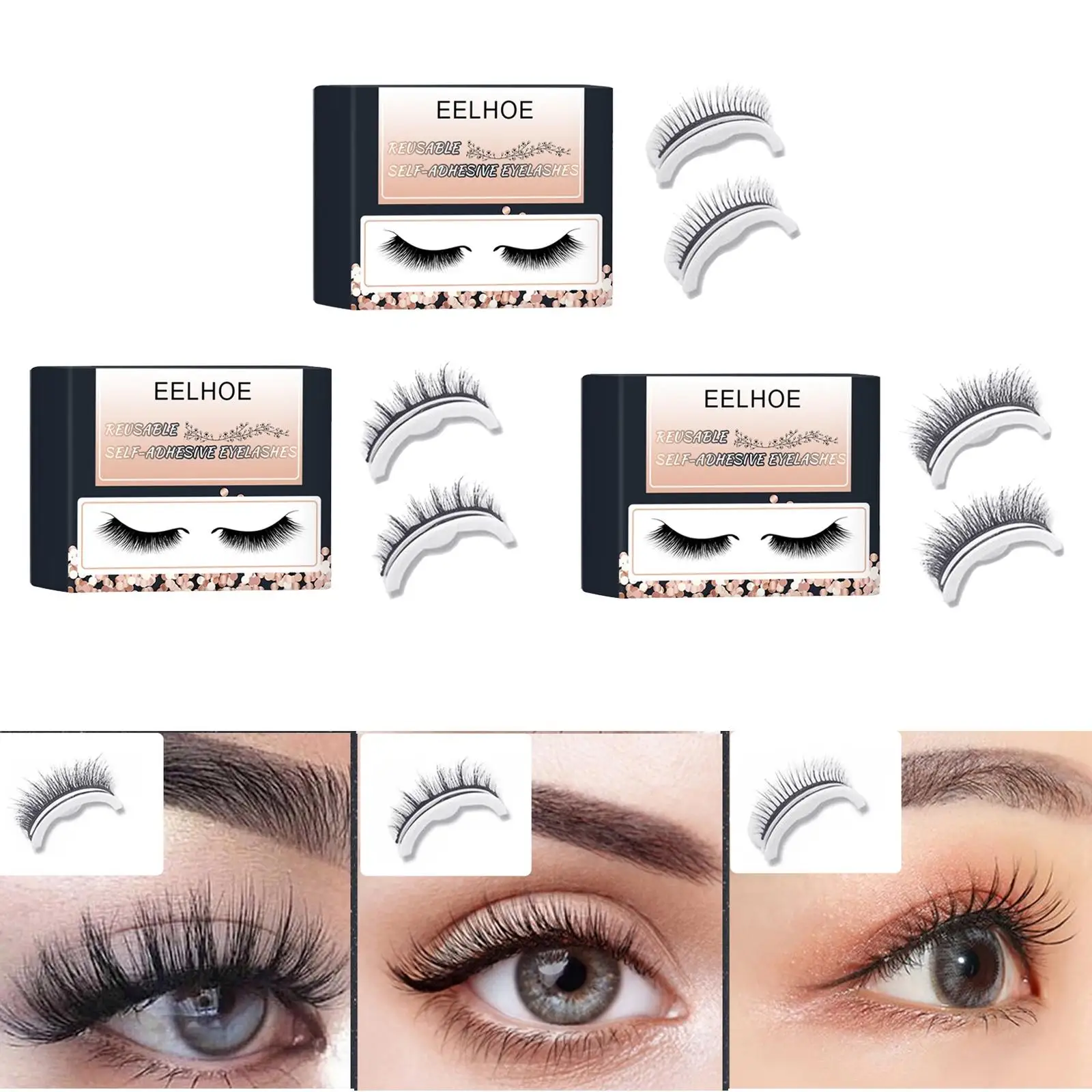 Natural falso es reutilizável grosso longo volume completo cílios pacote beleza todos os olhos mulheres