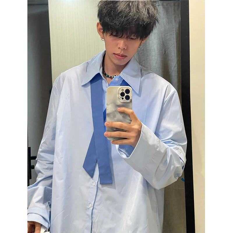 

Cleanfit Blue Long Sve Casual irt for Men Spring Autumn Korean Sle Youthful Trendy Brand Loose Fit Iron-Free Polyester