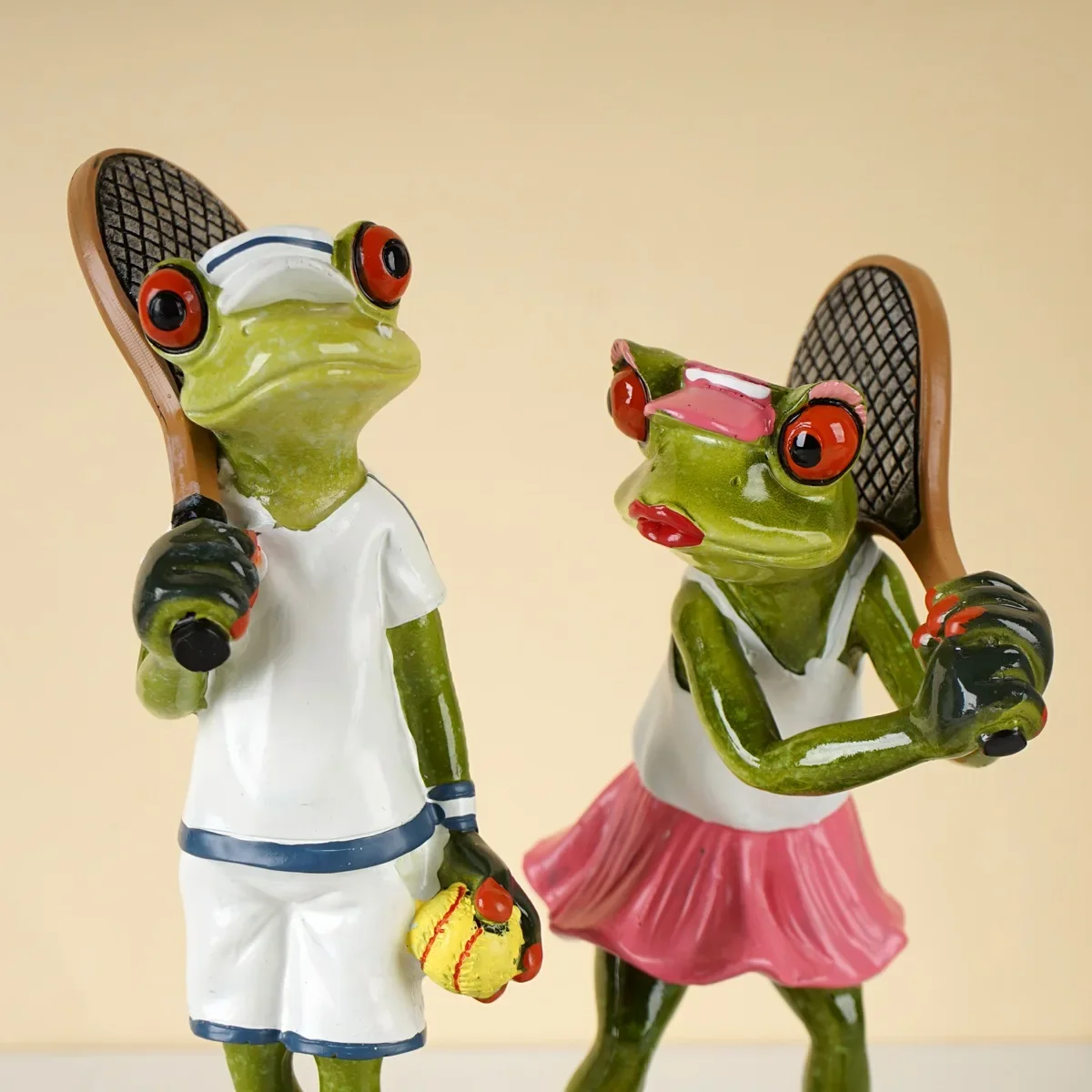 Cute Frog Playing Tennis Police Animal Model Statues 16cm Collectible Figurine Art Ornament Home Living Room Tabletop Decor Item