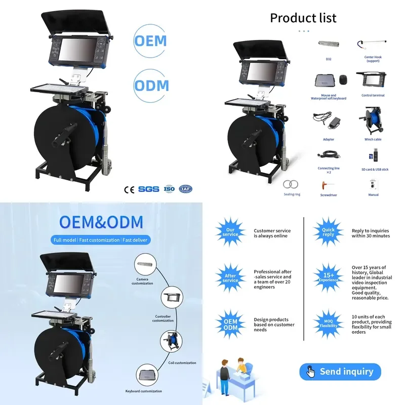 Factory Custom Water Well 32mm 200m 10.1 FHD Screen Industrial Drilling Lens Depth Inspection Underwater Well