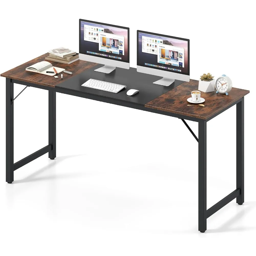 Компьютерный стол 63 дюйма, стол для ноутбука с прочным металлическим каркасом, письменный стол для ПК, прямоугольный стол для домашнего офиса, конференц-стол