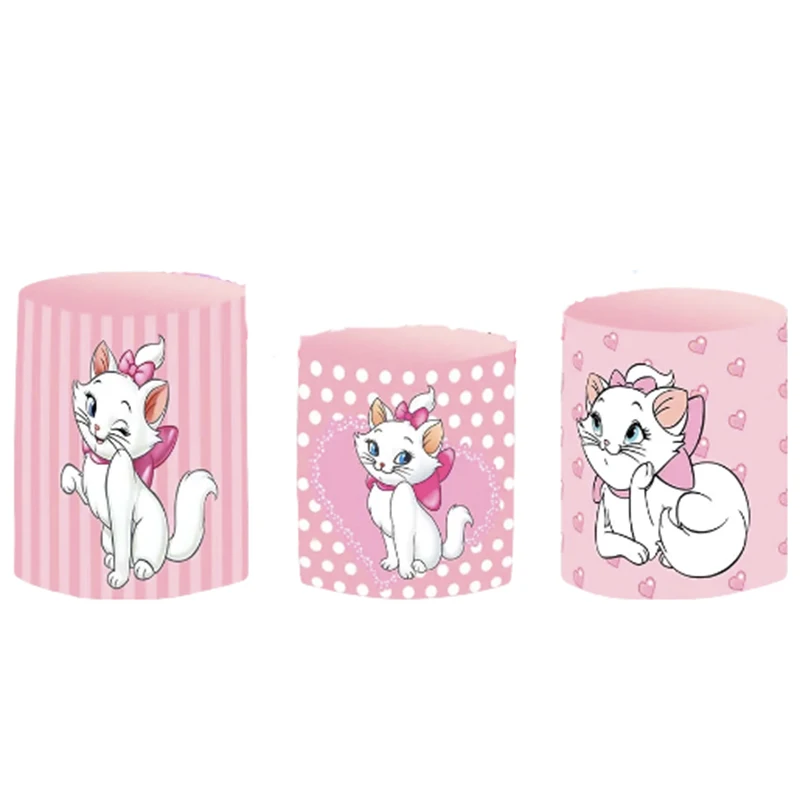 Cat Marie The Aristocats Circle Backdrop 3 Cylinder Covers Background Photography Baby Shower Birthday Party Decoration Props