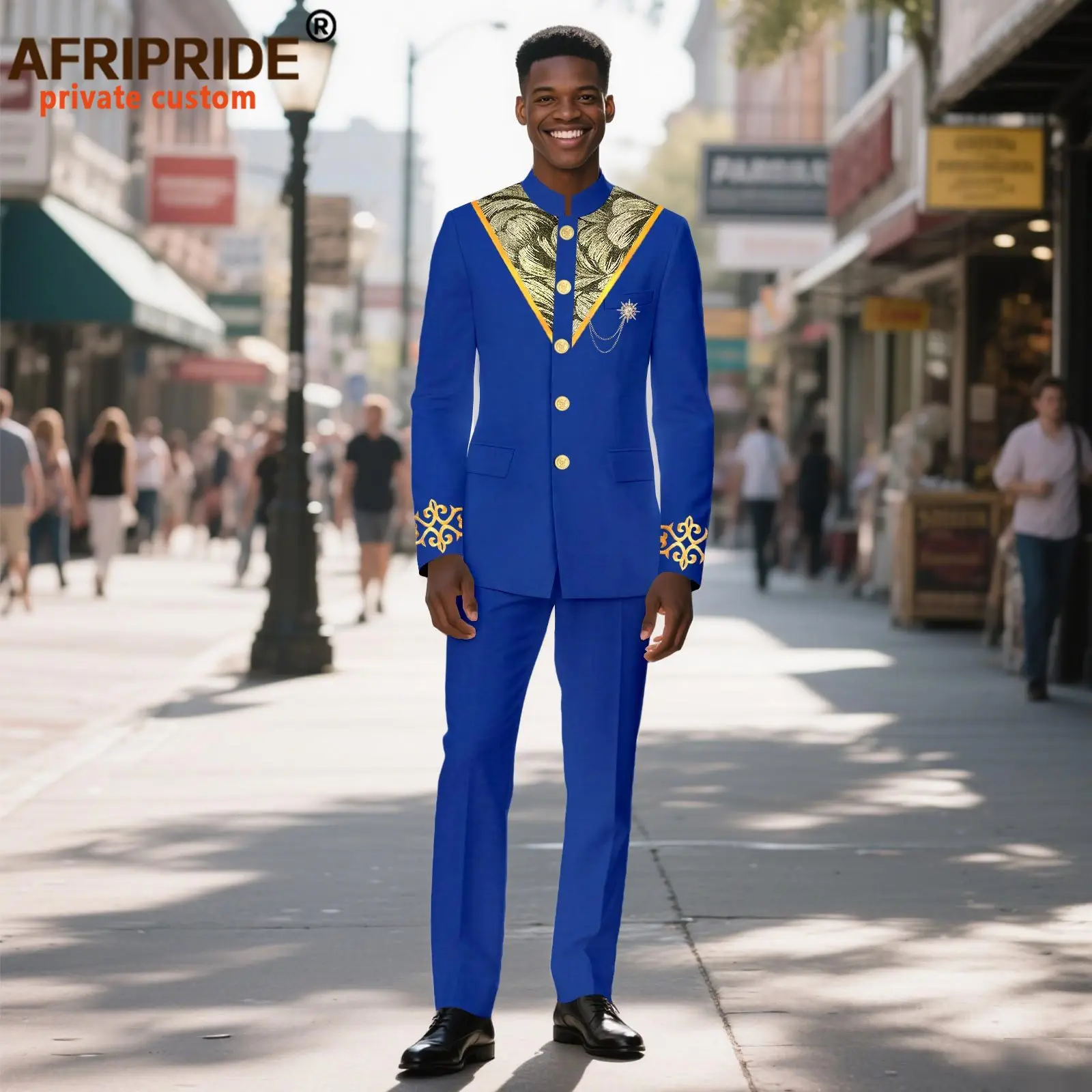 African Suits for Men Slim Fit Embroidery Brooch Single Breasted Jacket and Pants 2 Piece Set Dashiki Wear for Wedding 2516059