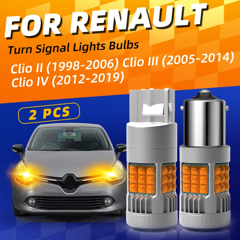 

For Renault Clio 2 3 4 LED Turn Signal Lights Bulbs Front/Rear Blinker Direction Indicator Amber 2001 2005 2006 2012 2014 2019