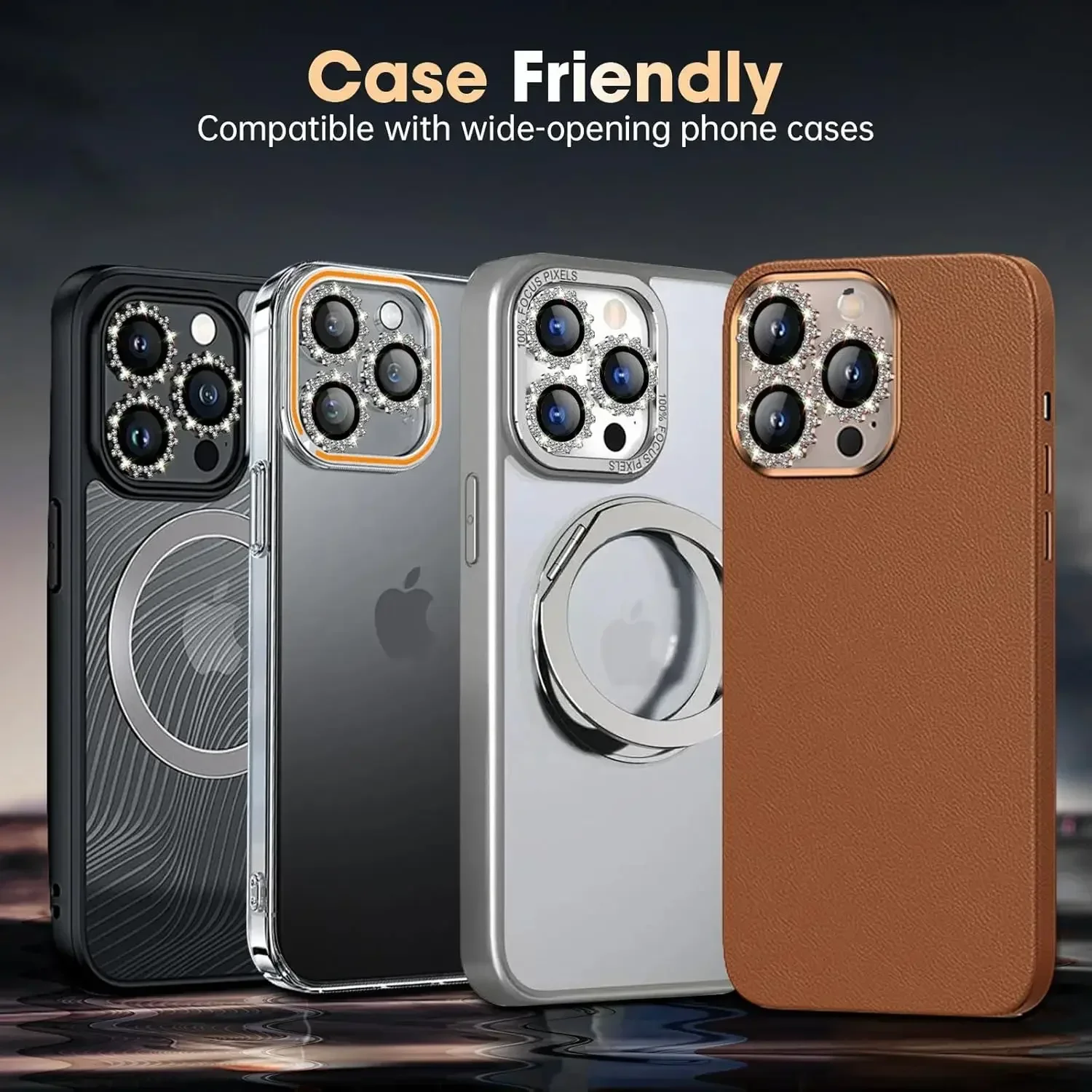 ブリンブリン 3D メタルギアデザインダイヤモンドカメラレンズガラスプロテクター Iphone 16 プロマックス 15Pro 16Plus メカニカルケースフレンドリーリング