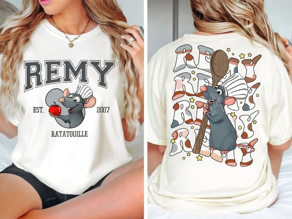 Camiseta retrô Disney Remy Double Sided Cooking Mouse King |   Camiseta Fun Remy Everyone Can Cook Disney Park para meninos e meninas