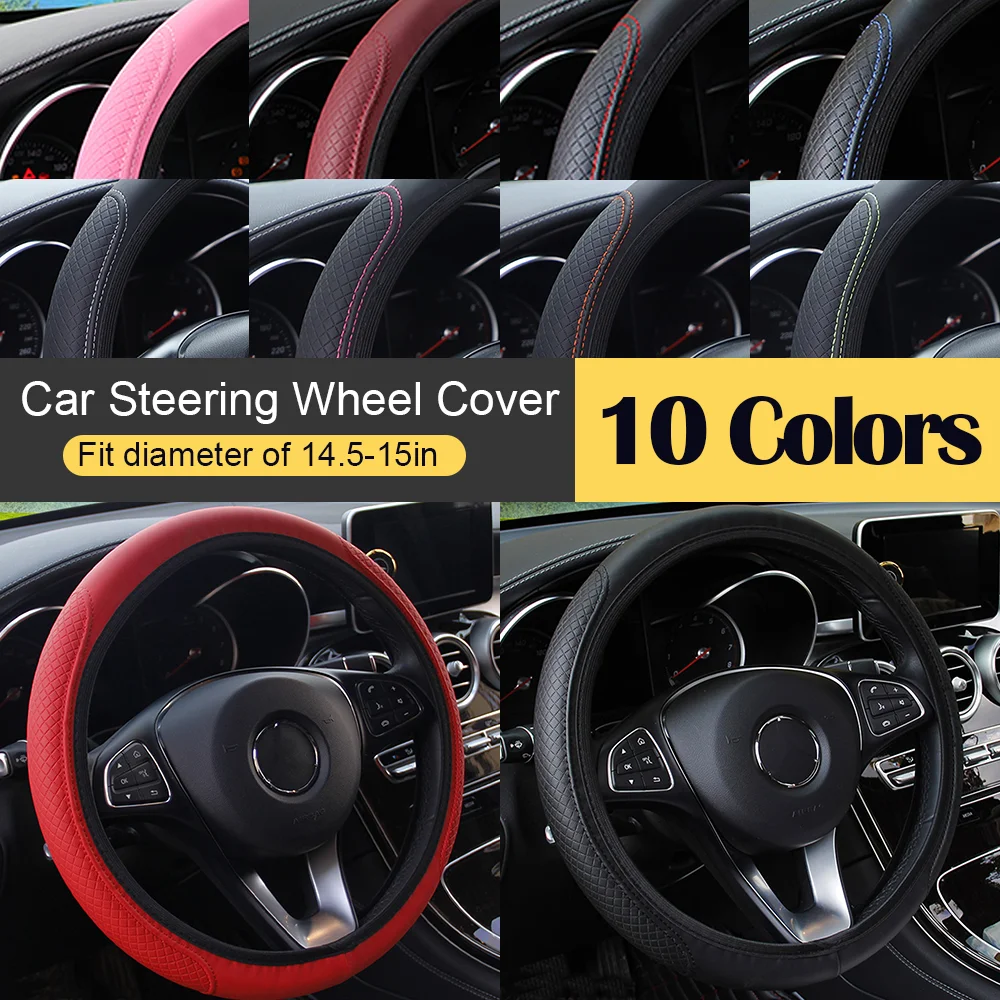 

Car Steering Wheel Cover Leather Embossed Driving Wheel Wrap for 37-38cm Universal Coreless Steering Wheel Protector Accessories