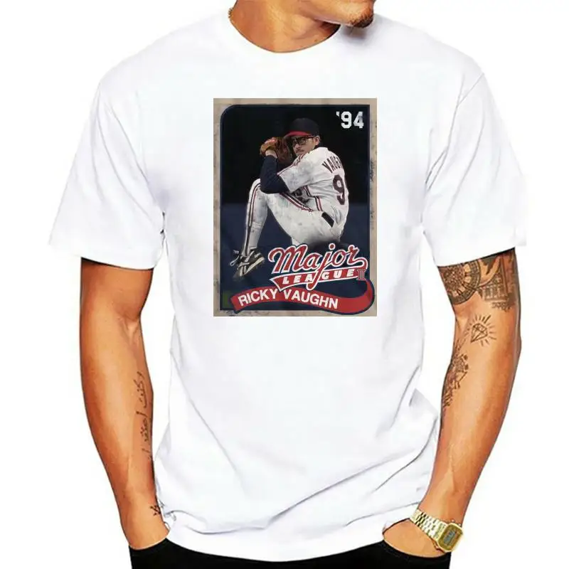 Major League T-Shirt Ricky Vaughn Baseball Card Navy Tee