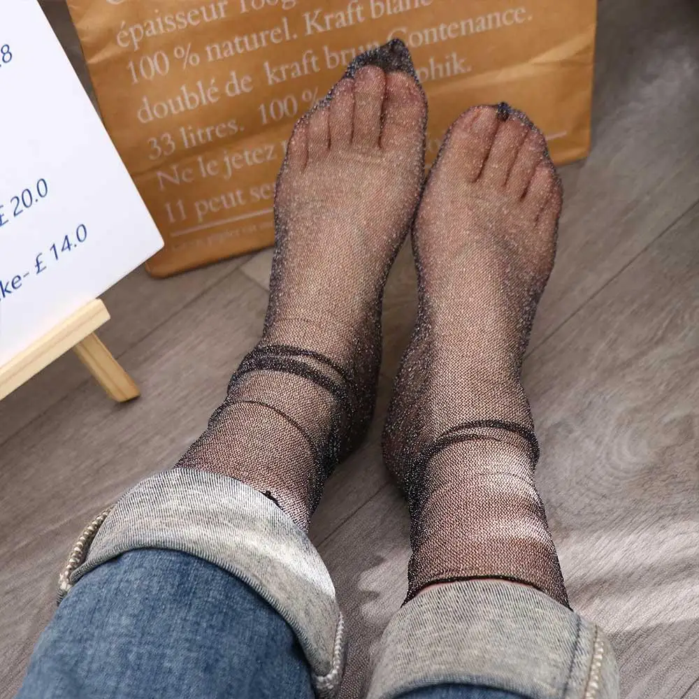 هدية تنفس بسيطة موضة شفافة الشاش المرأة الجوارب رقيقة لامعة الكورية نمط الجوارب بريق الحرير الجوارب #3