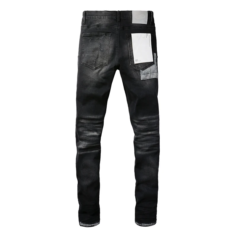 Jeans strappati skinny elasticizzati effetto consumato con fori distrutti neri da uomo High Street