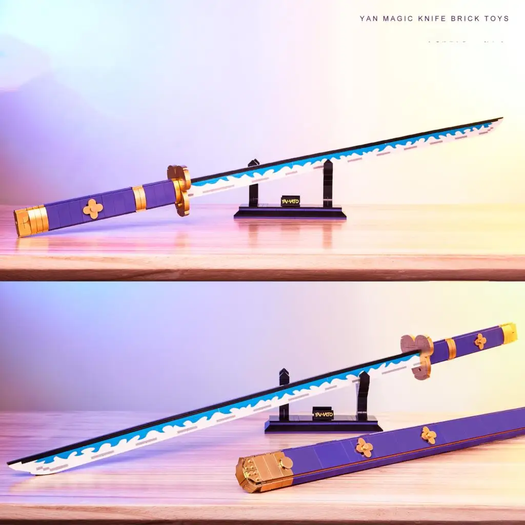 Kids Japanese Anime Roronoa Zoro Sword Model Building Blocks Cosplay Simulation Katana Samurai Knife Bamboo Weapon Bricks Toys