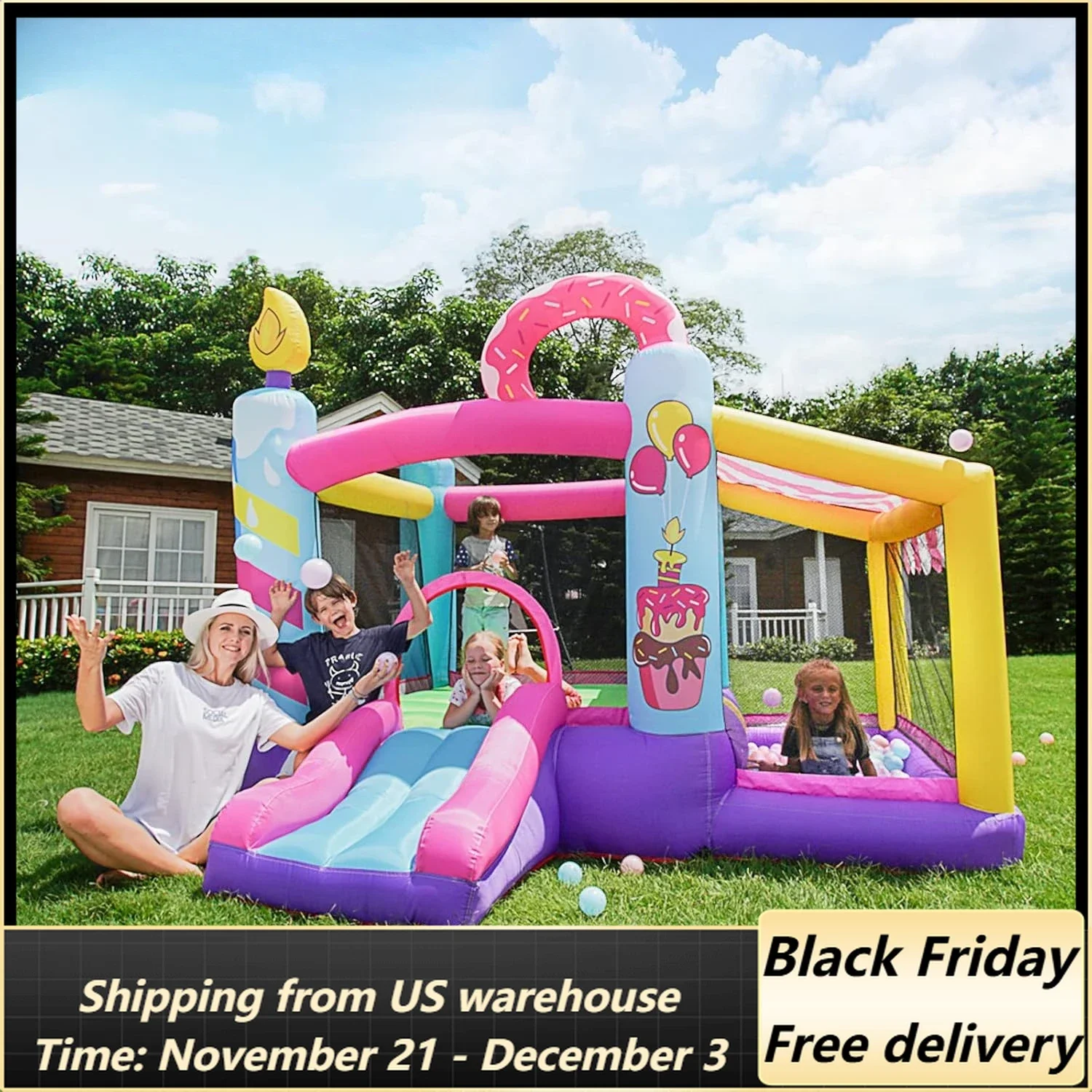 Bounce House Inflatable Bouncy Castle with Blower for Toddlers Outdoor or Indoor Pink Bouncer House Jumping House