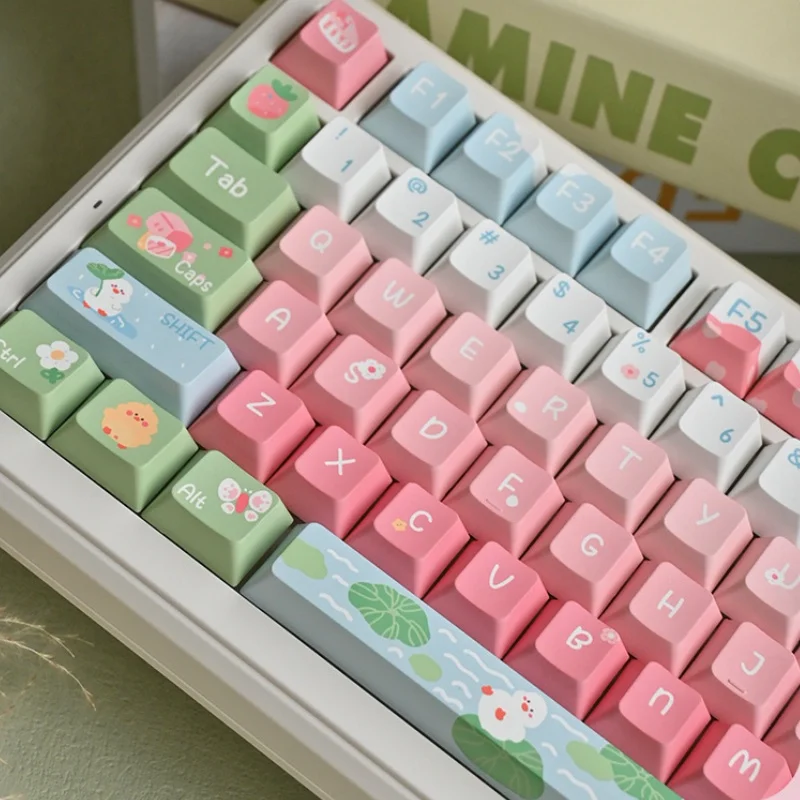 Spring Outing Duck Theme Keycaps 140 Key Cherry Profile Pbt Thermal Sublimation Mechanical Keyboard Personalized Cartoon Keycaps