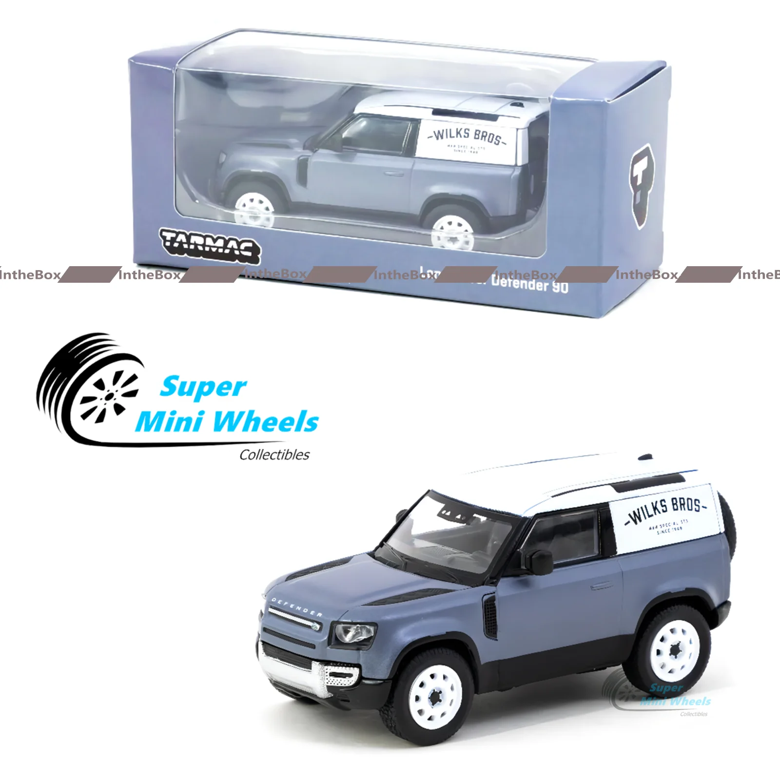 

Tarmac Works 1:64 Rover Defender 90 Matt Blue (Grey) Diecast Model car Collection Limited Edition Hobby Toys