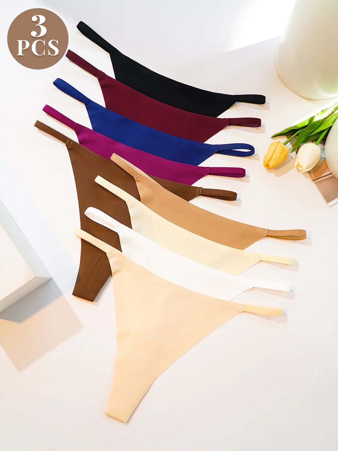 3ks dámské kalhotky sexy tanga jednobarevné kalhotky s nízkým pasem bezešvé tangá měkké spodní prádlo kalhotky spodní prádlo - náhled 4