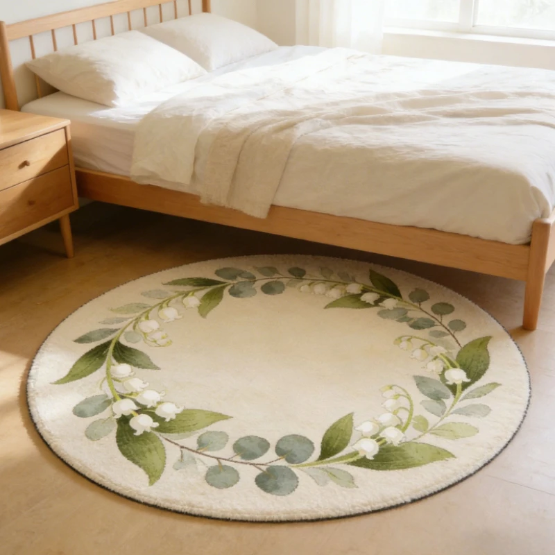 Cute Meditating Cat Round Decor Rug  Warm Grassland Floral Circular Mat Whimsical Cartoon Floor Rug  Entryway Indoor Home Decor