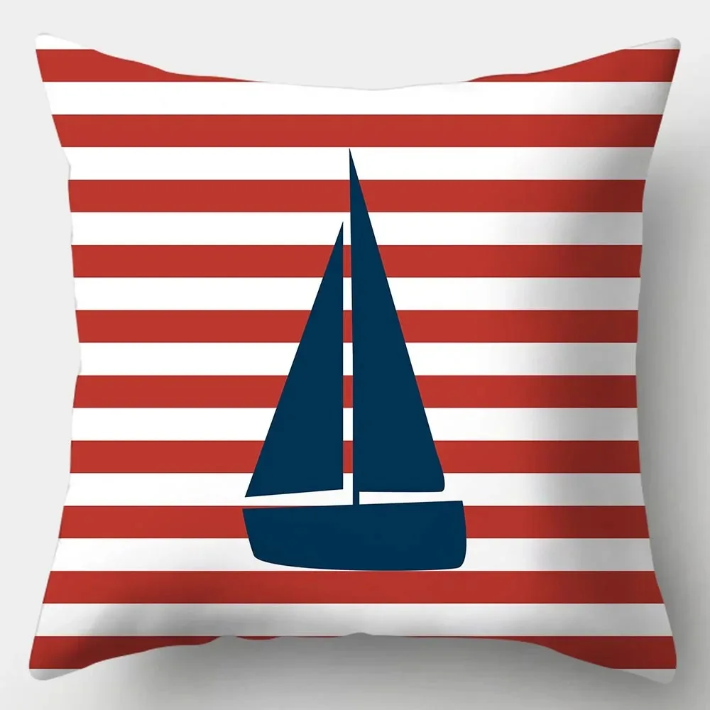 Home Decor Sailor Style Pattern Cushion Cover Square Bedroom Living Room Sofa Marine Theme Printed Cushion Cover 45cmX45cm