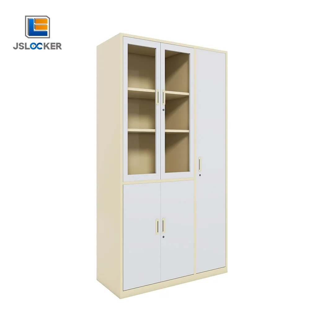 

Modern Office Cabinet Iron Metal Cabinet With Upper Swing Glass Storage Steel File Cabinet With Clothes Storage Locker
