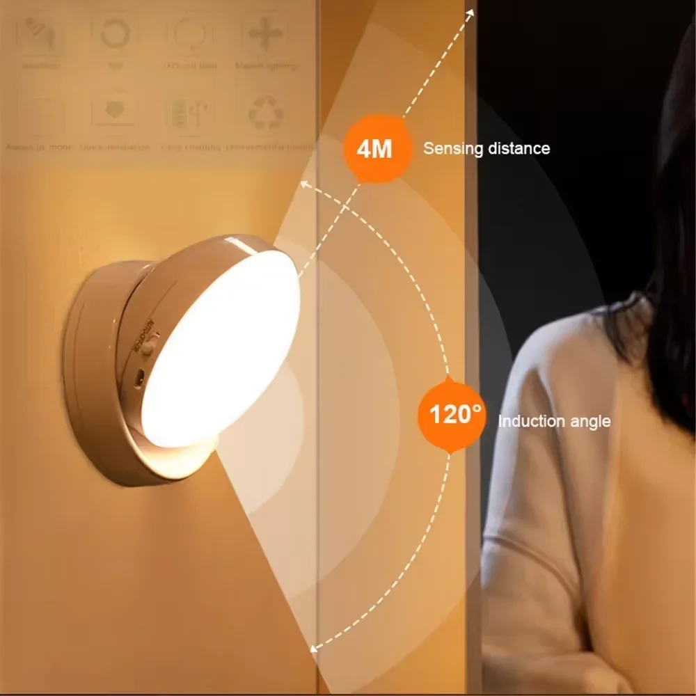 Night Lamp With Motion Sensor Night Light Rechargeable USB Led Rotatable Magnet For Bedroom Bedside Table Cabinet Decor