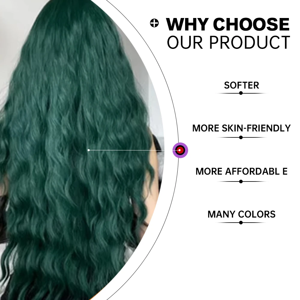 EASIHAIR Long Green Curly Wavy Synthetic Wig with Bangs Dark Green Colorful Cosplay Wigs for Women Natural Hair Heat Resistant image 2