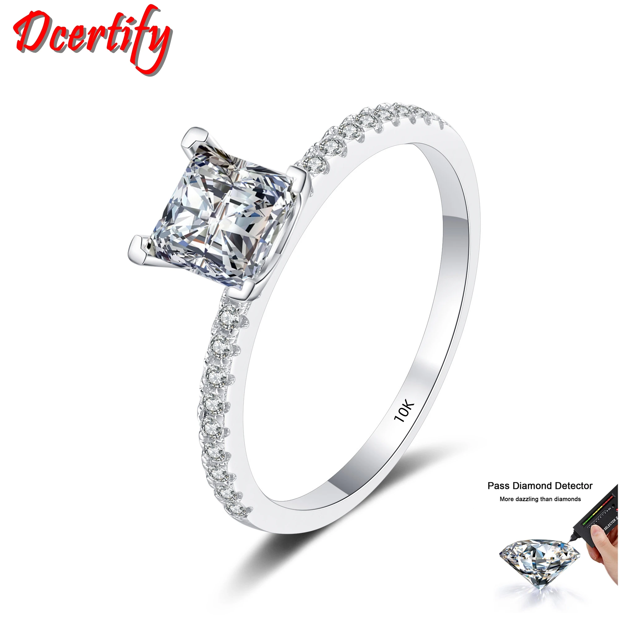 Pass Test 1-2CT Princess Cut Moissanite Engagement Rings Women Love Promise 10K White Gold Banquet Party Jewelry