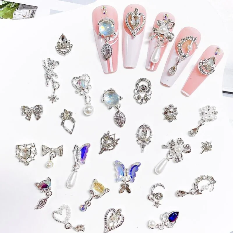 

20PCS Random Mixed Exquisite Alloy Scepter Nail Art Accessories Sparkling Rhinestone Butterfly Nail Charm Supplies for DIY Craft