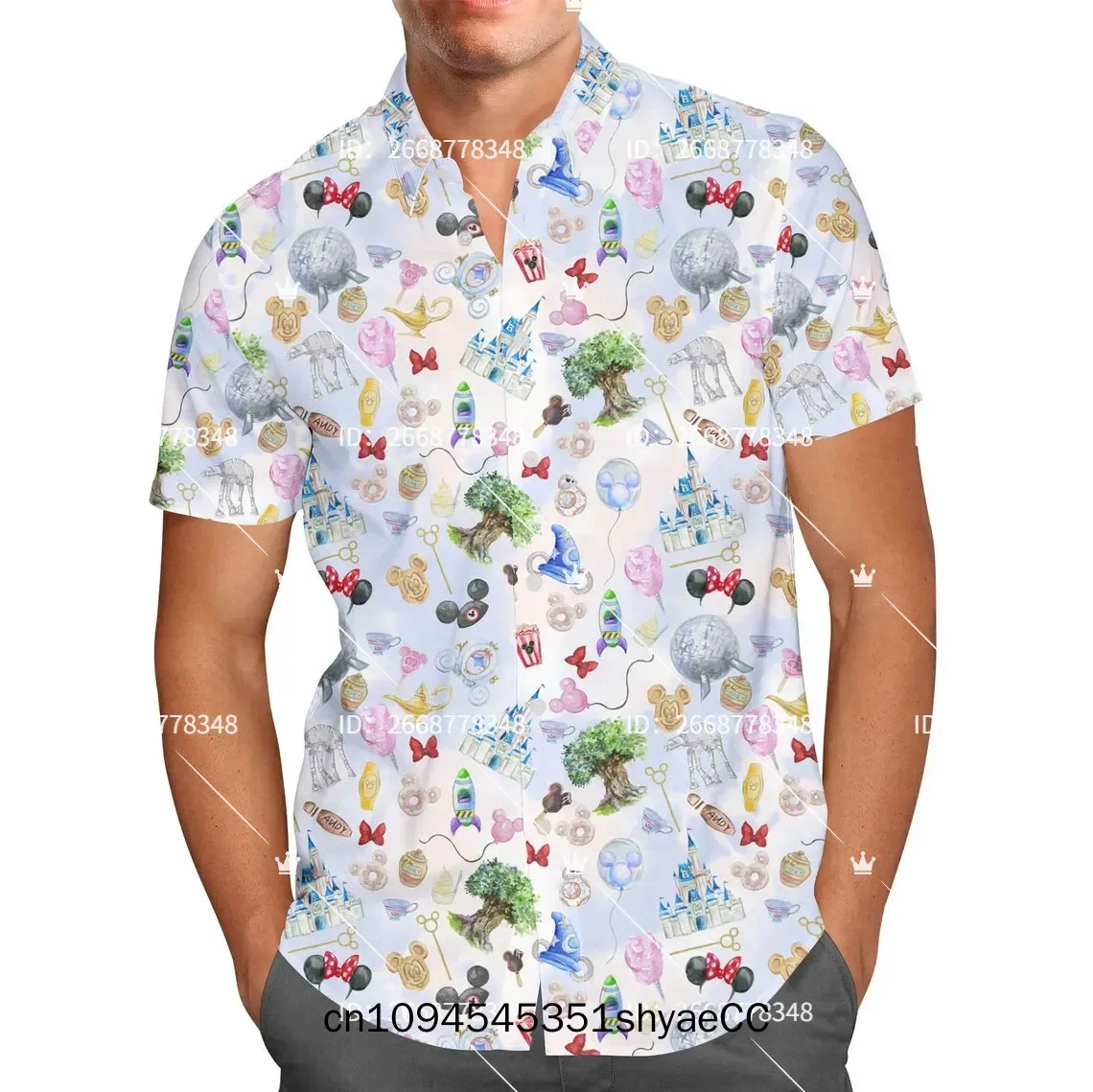 Watercolor Minnie Mermaids Hawaiian Shirt Disney Inspired Men's Button Down Short-Sleeved Shirt Men's Women's Casual Beach Shirt
