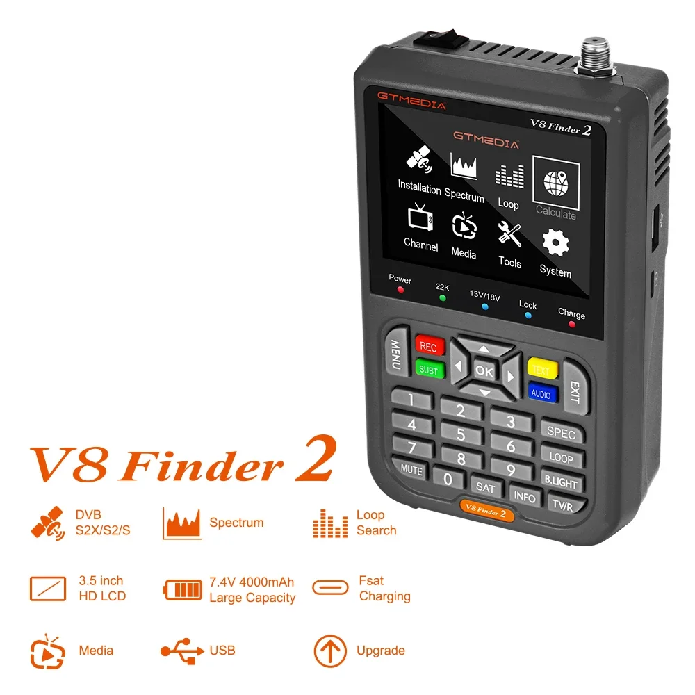 2024 V8 Finder2 DVB-S2 1080P Satellite TV Finder Digital FTA DVB-S/S2/ S2X Signal Detector Receiver LCD Screen for Adjusting Sat