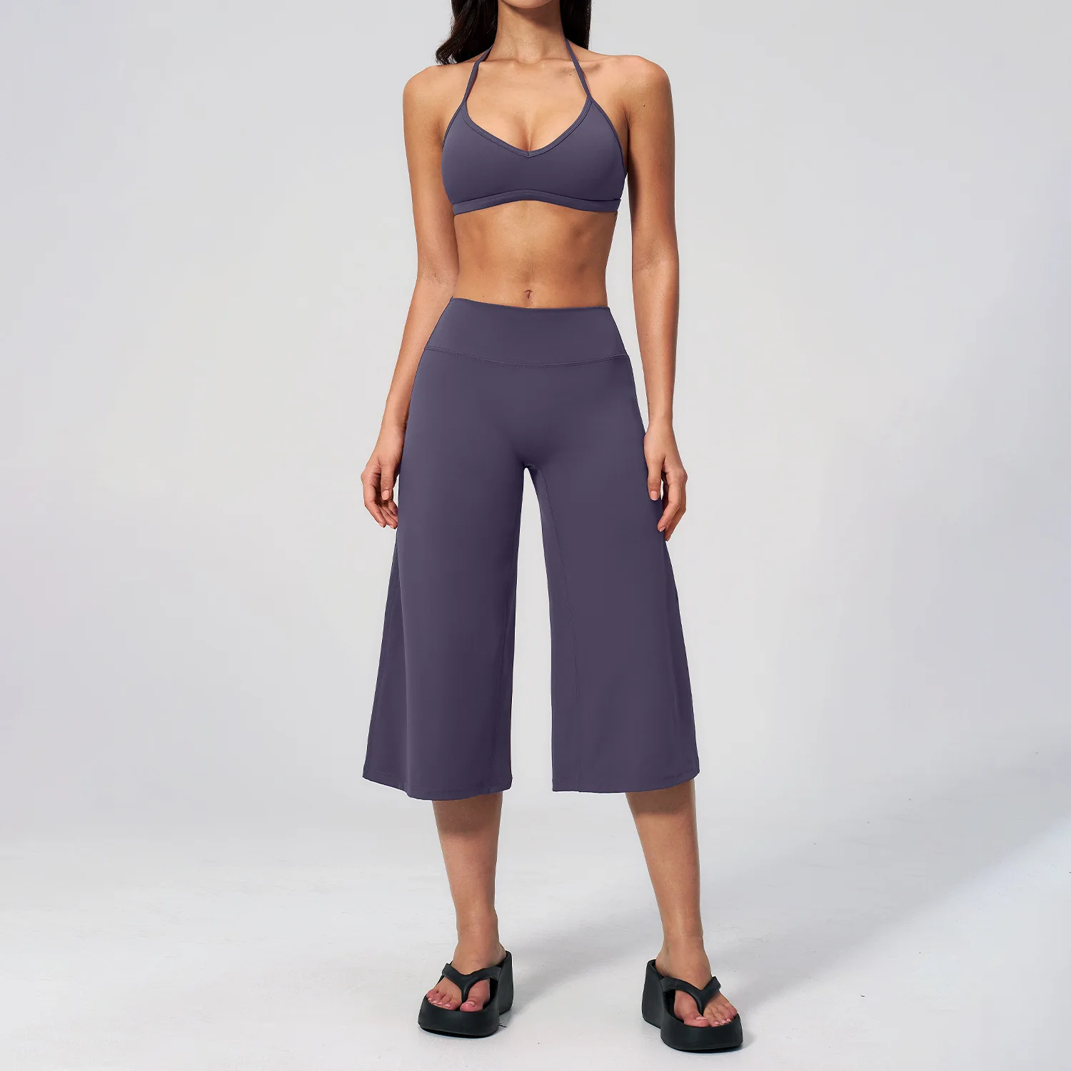 Capri Pants Suit Women Tracksuit 2 Pieces Yoga Set Backless Halter Bra Gym Suits Fitness Sportswear Workout Sets Athletic Wear