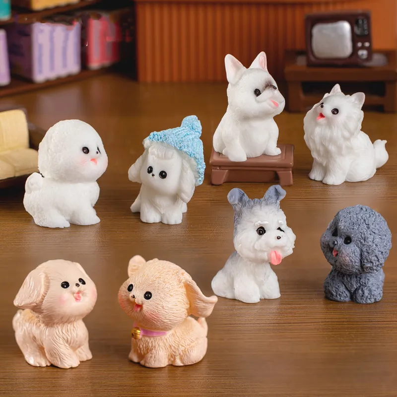 Figurines Miniatures Cute Baby Dog Animals Micro Landscape Ornaments For Home Decorations Room Decor Car Office Desk Accessories