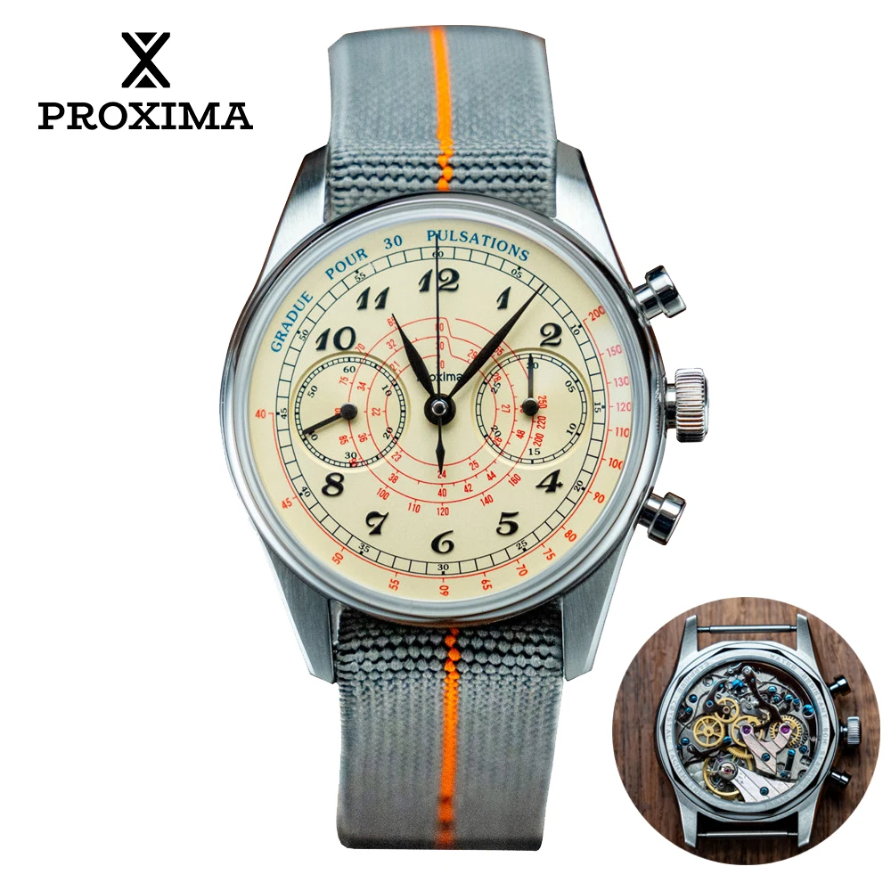 Proxima PX1715 39MM Men Chronograph Mechanical Wristwatches Modify ST1902 Movement Pilot Sapphire Crystal Racing Vintage Watch